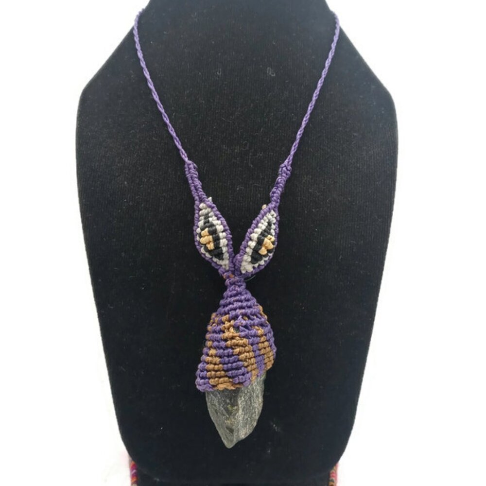 Unisex Necklace Woven Macrame Thread Natural Stone